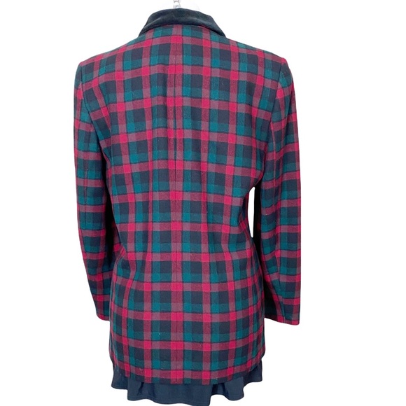 Vintage Red Green Wool Plaid Pendleton Blazer With Velvet Collar - Picture 4 of 13
